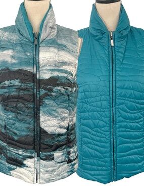 Vintage Proportion Petite Conrad C Teal Reversible Quilted Puffer Vest (8)